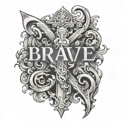 The Word Brave On A Small Cross Between The Breasts