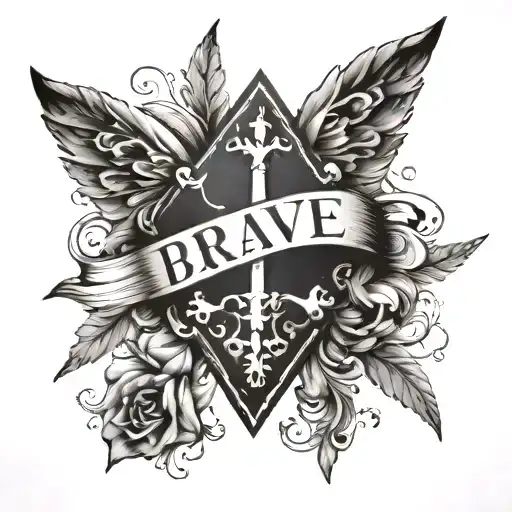The Word Brave On A Small Cross Between The Minimalist Breasts