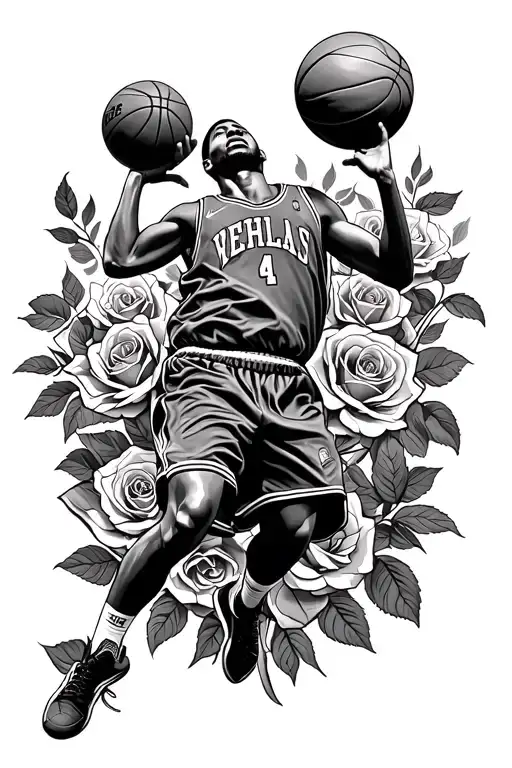 A Rose Wrapped Around Basketball Player Dunking