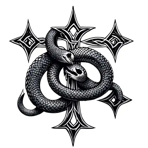 Celtic Cross Wrapped With Snake Coiled