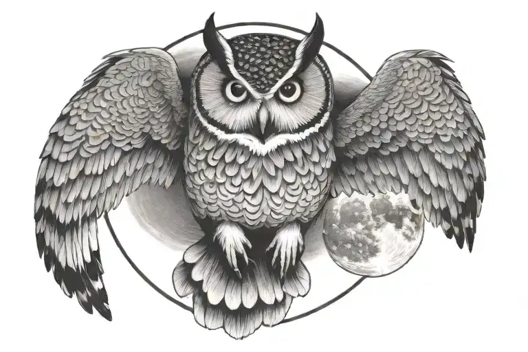 Owl Flying In Front Of Full Moon