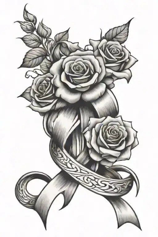 Roses And Cancer Ribbon Intertwined
