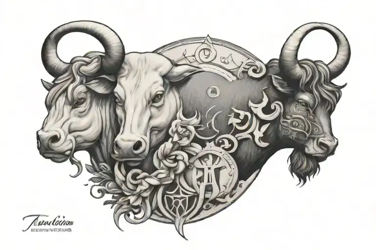 Taurus And Sagittarius Zodiac Sign Incorporated Representing Family