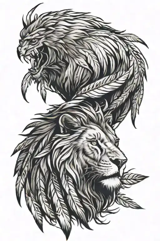 Lion With Eagle Feathers Hanging