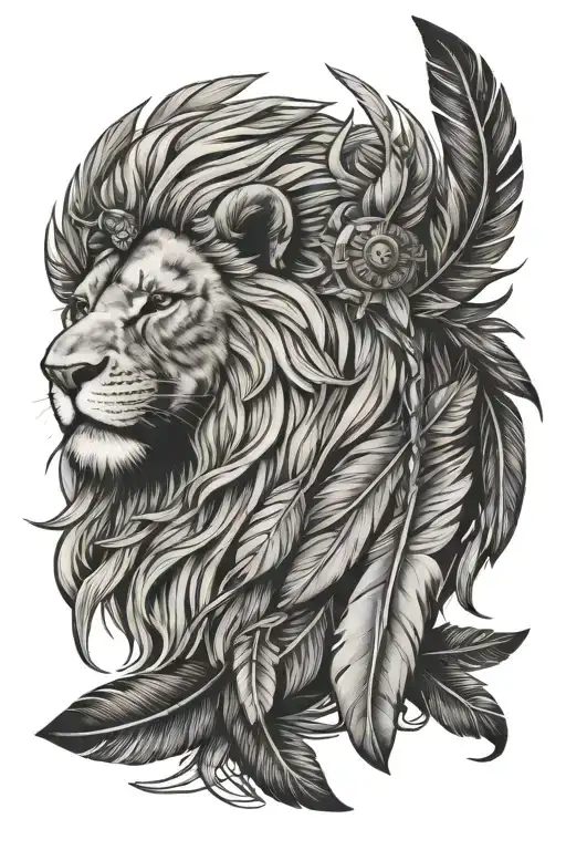 Lion With Eagle Feathers