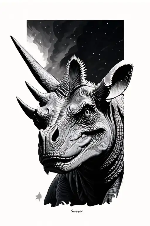 Triceratops Face Tattoo Minimalist
