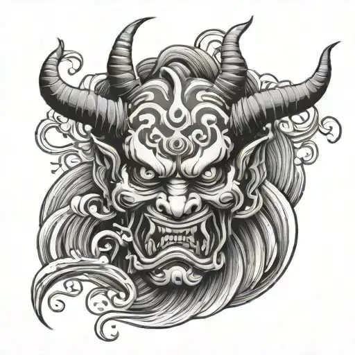 Oni Mask Surrounded With Water Waves