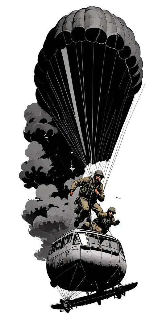 Paratroopers Jumping Out Of A Plane Flying In The Sky