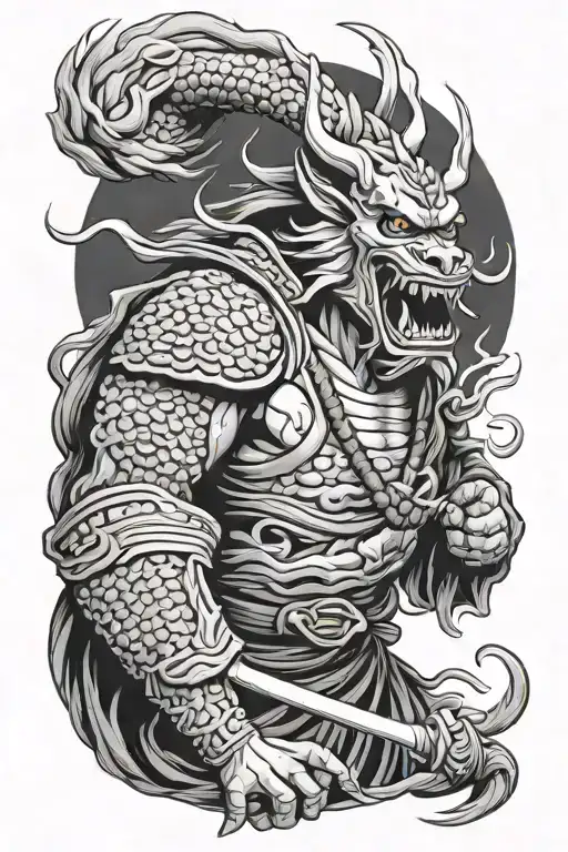Oni Samurai With Japanese Dragon Breathing Fire