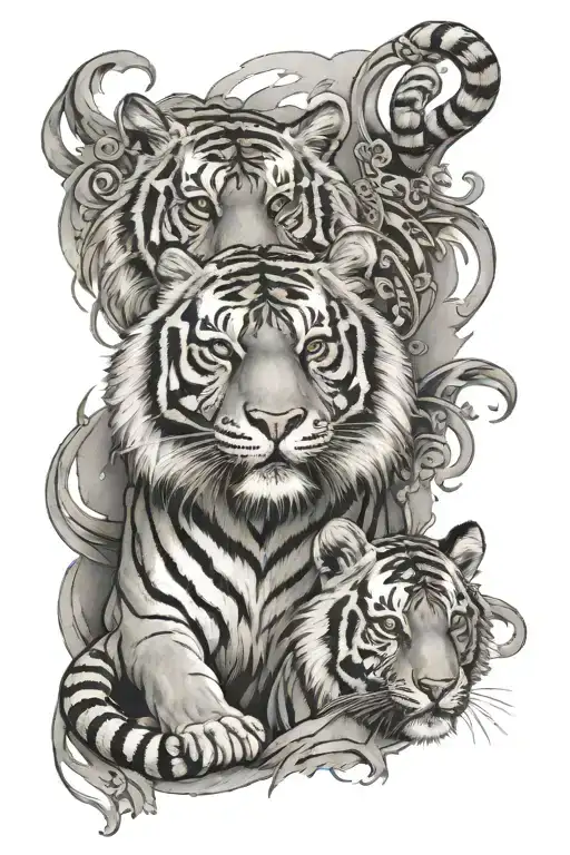 Father Son Tiger Surrounded