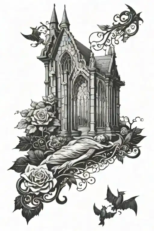 Gothic Castle Window Cemetery Lying On Her Husband's