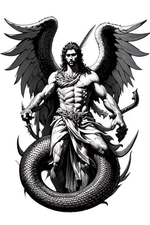 Archangel Michael Slaying Serpent