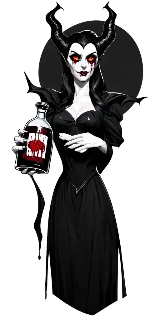 Maleficent With Bloody Eyes Holding Poison Bottle