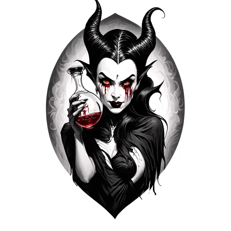 Maleficent With Bloody Eyes Holding Poison Bottle