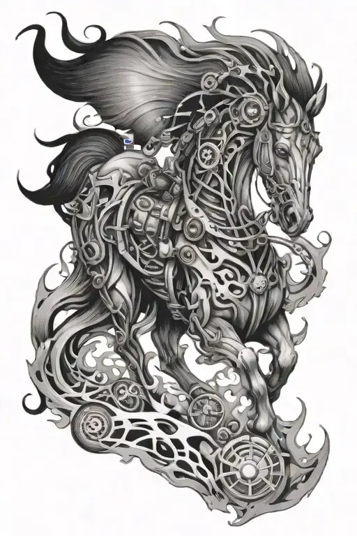 Biomechanical Steampunk Horse With Flames