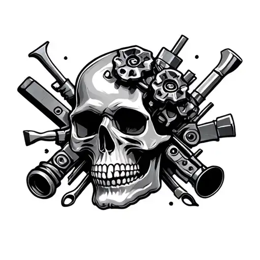 Poker And Mechanic Tools Forming A Skull
