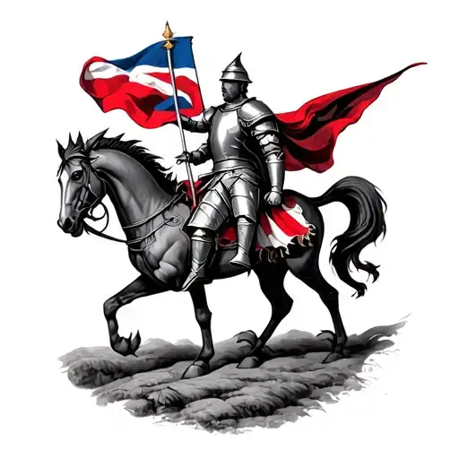 St George And The Dragon With Horse Wearing An English Flag Suit Of Armour
