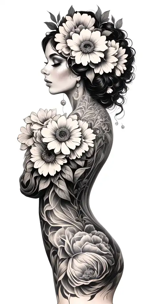 Woman With Flowers Covering Her Head