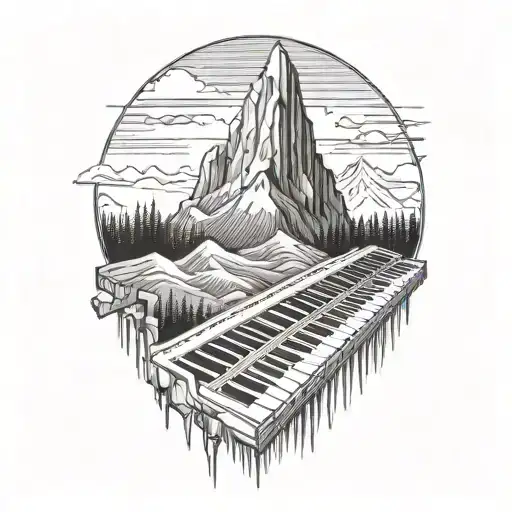 A Piano Keyboard Morphing Into A Mountain Range With Hiking Trails Weaving Through The Keys