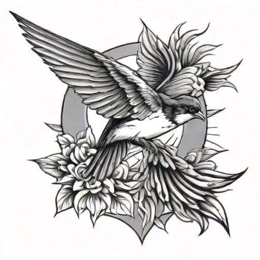 Swallow And Sun Rays