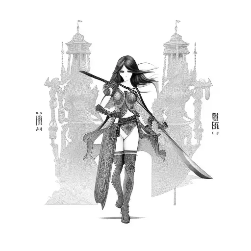 Sexy Woman With A Sword In A Black-grey Style