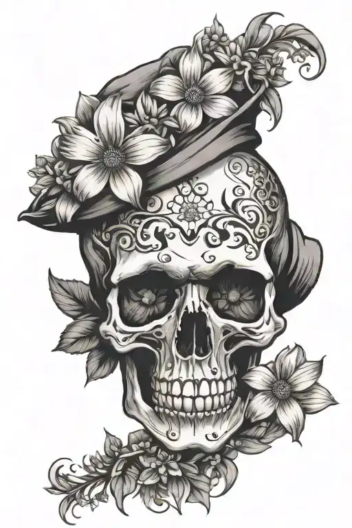 Skull With Daisies Skullcap Lavender Flowers