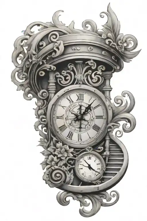 Clock And Stairs Made Of Scrolls