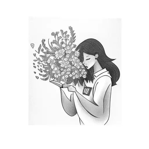 Girl Reading A Book With Flowers Around