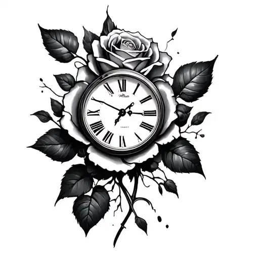 Broken Clock Rose Composss In Shoulder