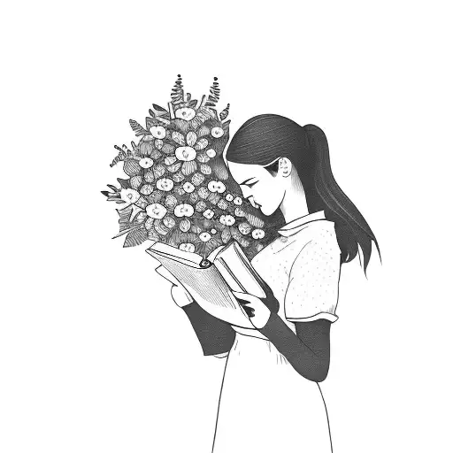 Girl Reading A Book With Flowers Around