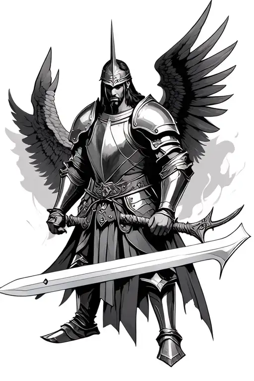 Warrior Of God In Armor With Wings And Sword