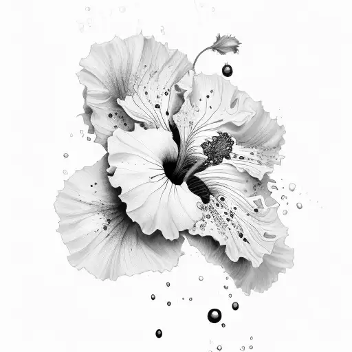 A Detailed Black And Grey Hibiscus With Watercolor Splashes