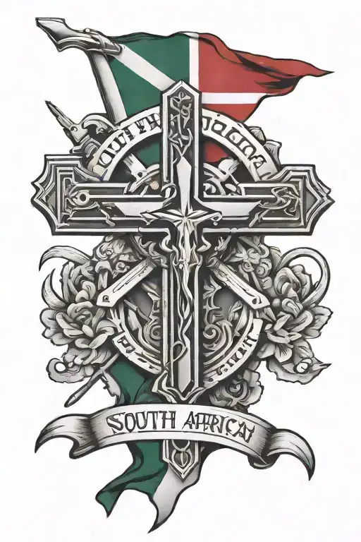 South African Flag In A Christian Cross With A Gun Theme