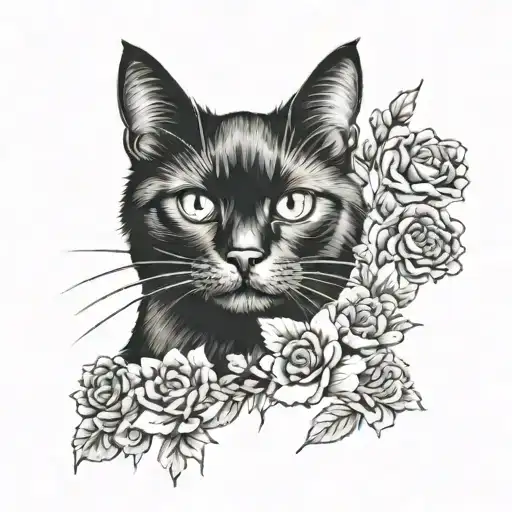 Black Cat With Flowers