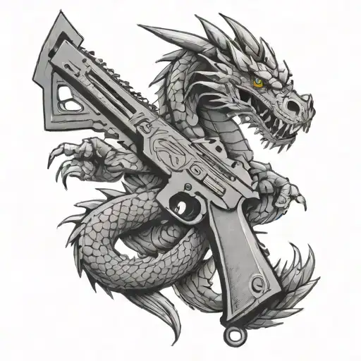 Ak-47 And Around It A Dragon On The Whole Arm