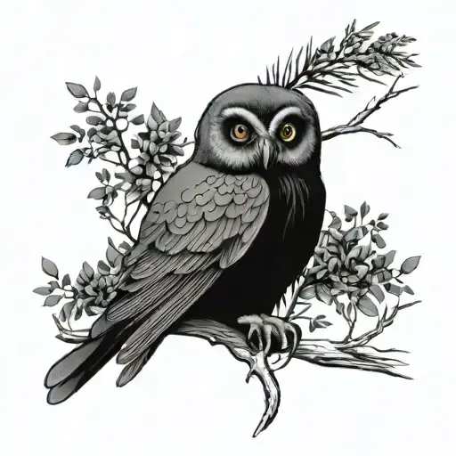 Black Owl On Branch
