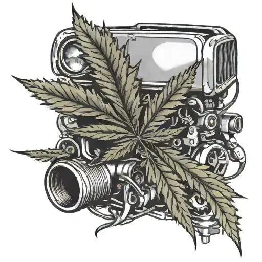 A Marijuana Leaf Intertwined With A Car Engine