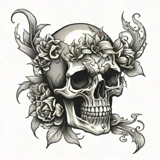 Skull And Flowers Intertwined