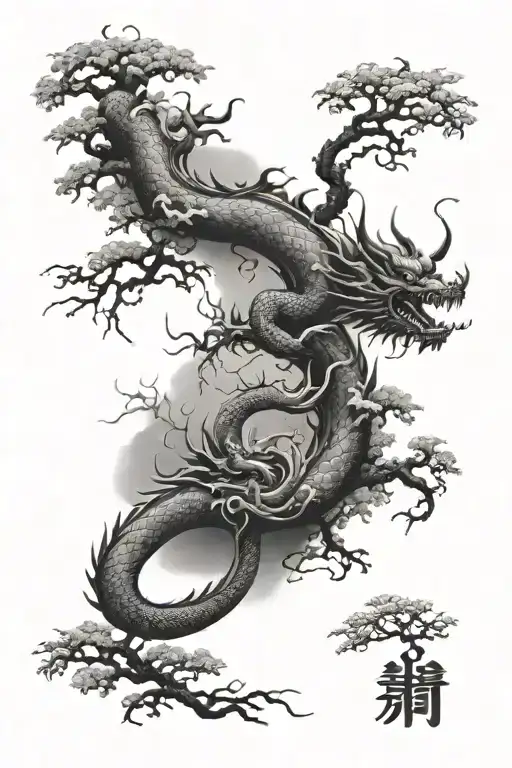 Chinese Trees Dragons And Water