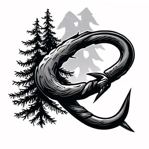 Arm Band Of Fishing Hook Intertwined With Pine Trees
