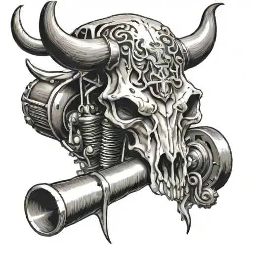 A Texas Longhorn Skull With A Harley Davidson Engine Replacing Its Horns