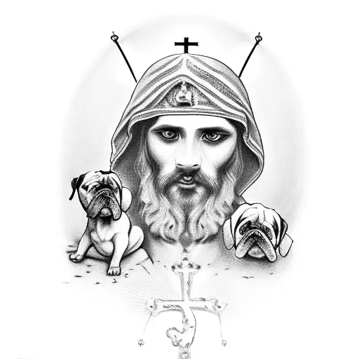 Religious Tattoo Of St Lazarus With Bulldogs At His Feet