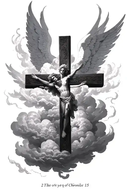 Bible Verse 2 Chronicles 15 With Clouds Surrounding A Cross And Something To Do With An Angel