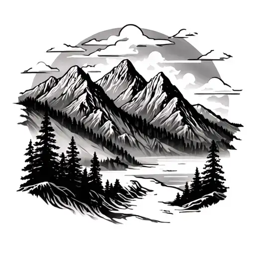 Mountains Nature Scene Tattoo Design For Forearm