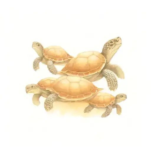 Big Turtle With 5 Baby Turtles Following Text