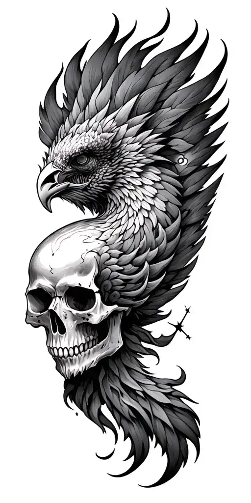 Intricate Phenix Skulls Flames Pistons North Star Constellation