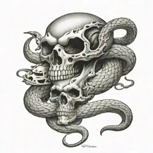 Snake With Two Skulls And Inscription