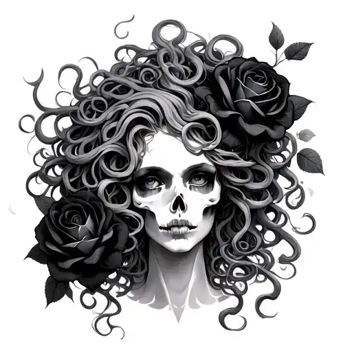 Medusa With Skulls And Black Roses