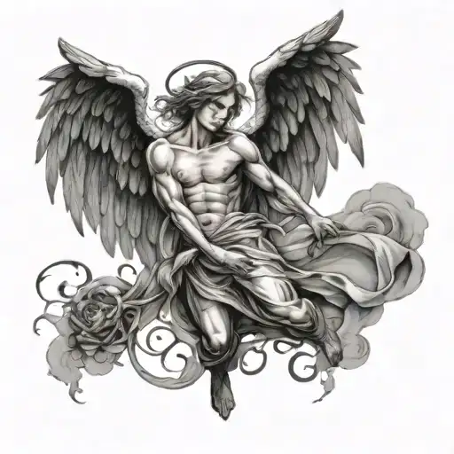 Angel Falling Around Him There Are Writings