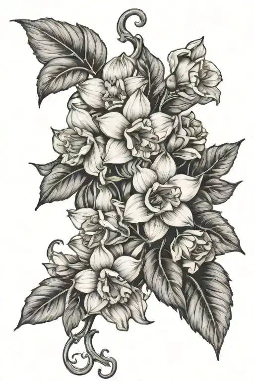 Daffodils Roses Violets On A Vine